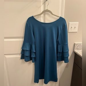 Teal Simply Southern dress with ruffled sleeves